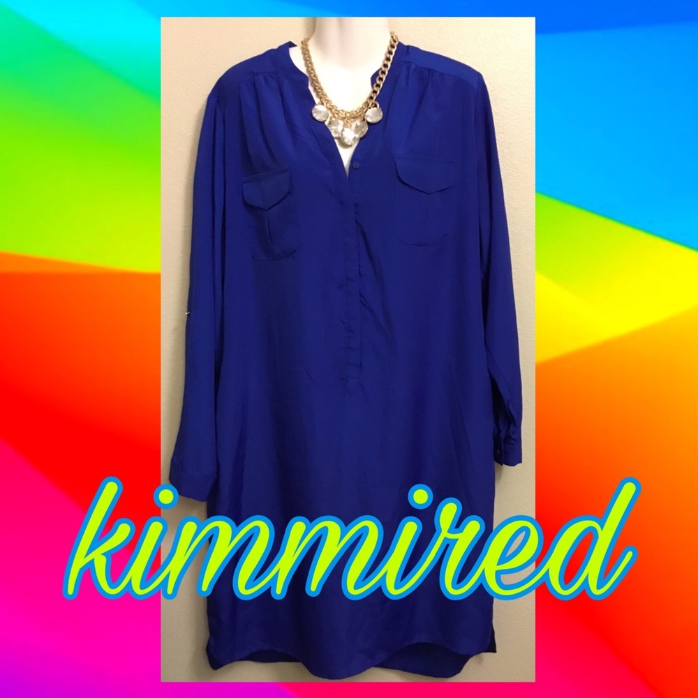 Royal Blue/Gold Dressy Shirt Dress ~ 14/16W ~ EUC